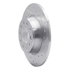 Audi A3 Brake Rotor (1) - Rear Right - R1 Concepts - Drilled & Slotted - Silver - `05-`25